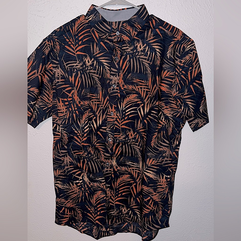 Michael Kors Blue and Orange Tropical Beach Button Down Shirt XL Slim Fit